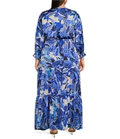 Skies Are Blue Plus Size Printed Tiered 3/4 Sleeve Maxi Dress