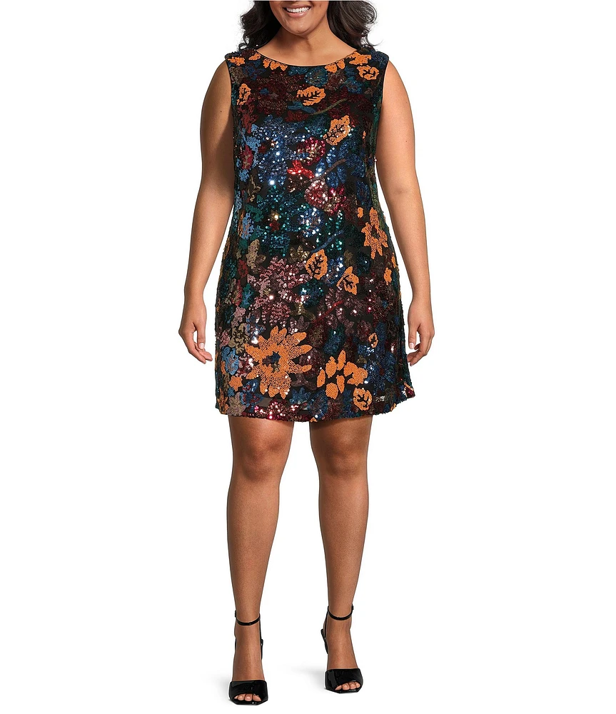 Skies Are Blue Plus Size Sequin-Embellished Floral Shift Dress