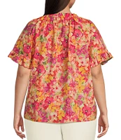 Skies Are Blue Plus Size Short Sleeve Poplin Ruffle Blouse