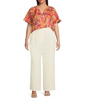 Skies Are Blue Plus Size Short Sleeve Poplin Ruffle Blouse