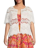 Skies Are Blue Plus Size Short Sleeve Tie Front Broderie Anglaise Top