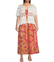 Skies Are Blue Plus Size Short Sleeve Tie Front Broderie Anglaise Top