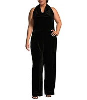 Skies Are Blue Plus Size Sleeveless Cowl Neck Velvet Jumpsuit