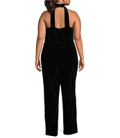 Skies Are Blue Plus Size Sleeveless Cowl Neck Velvet Jumpsuit