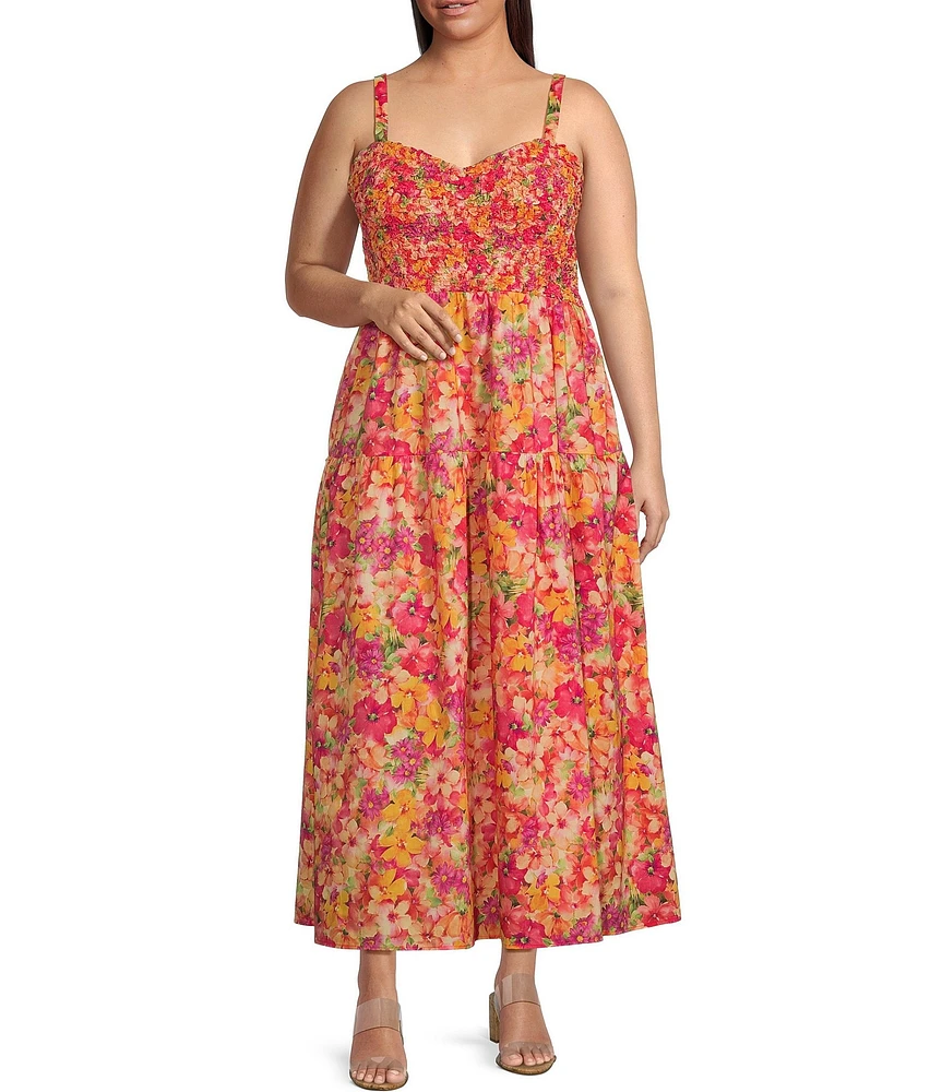 Skies Are Blue Plus Size Sleeveless Smock Top Floral Maxi Dress