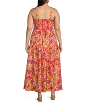 Skies Are Blue Plus Size Sleeveless Smock Top Floral Maxi Dress