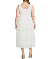 Skies Are Blue Plus Size Smocked Top Broderie Anglaise Midi Dress