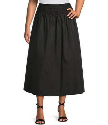 Skies Are Blue Plus Size Smocked Waist Midi Skirt