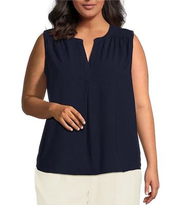 Skies Are Blue Plus Size Split Neck Sleeveless Blouse