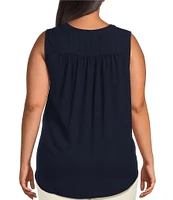 Skies Are Blue Plus Size Split Neck Sleeveless Blouse
