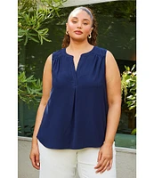 Skies Are Blue Plus Size Split Neck Sleeveless Blouse
