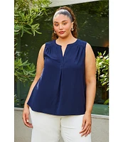 Skies Are Blue Plus Size Split Neck Sleeveless Blouse