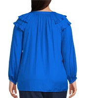 Skies Are Blue Plus Size Split V-Neck Long Sleeve Blouse