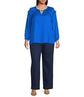 Skies Are Blue Plus Size Split V-Neck Long Sleeve Blouse