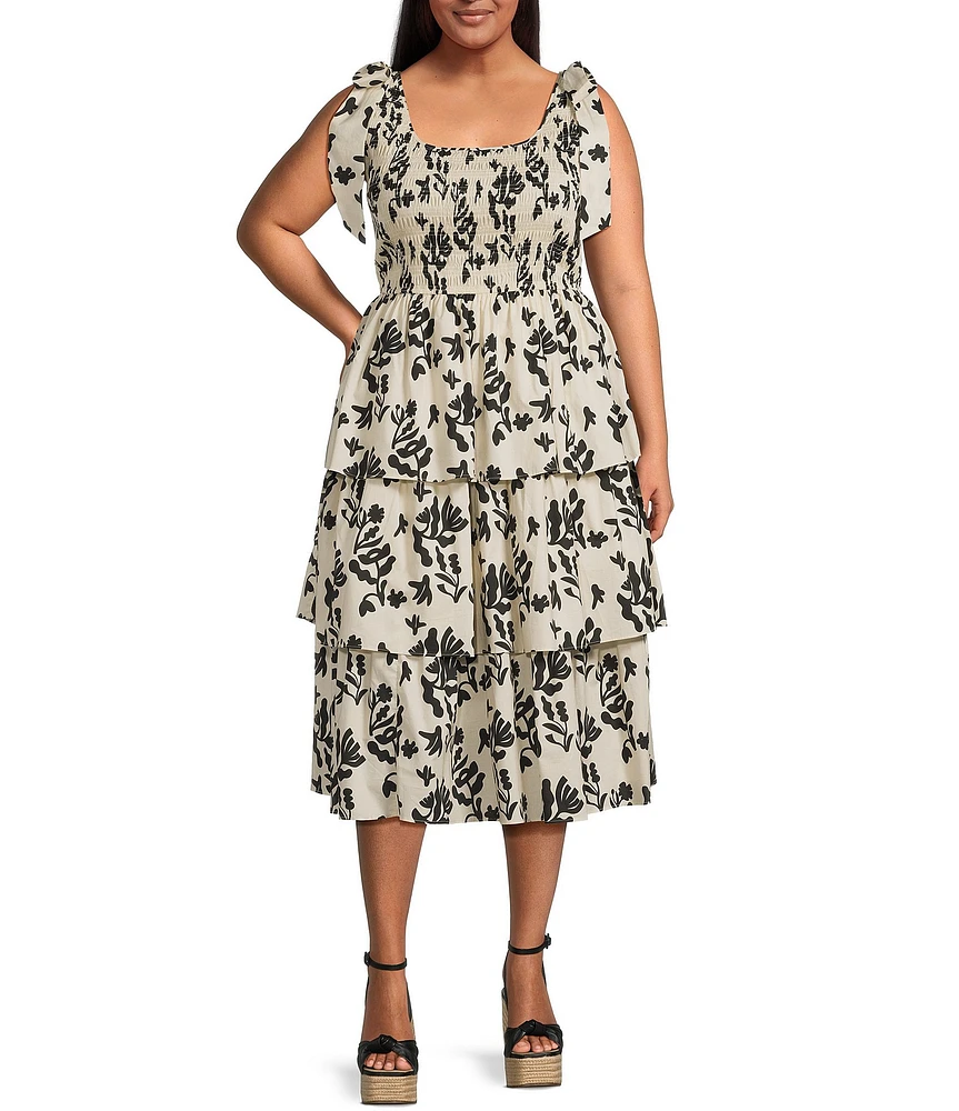 Skies Are Blue Plus Size Tiered Sleeveless Poplin Midi Dress