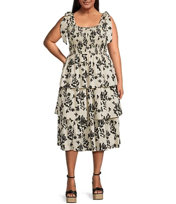 Skies Are Blue Plus Size Tiered Sleeveless Poplin Midi Dress