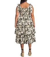 Skies Are Blue Plus Size Tiered Sleeveless Poplin Midi Dress