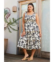 Skies Are Blue Plus Size Tiered Sleeveless Poplin Midi Dress