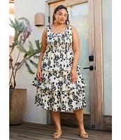 Skies Are Blue Plus Size Tiered Sleeveless Poplin Midi Dress