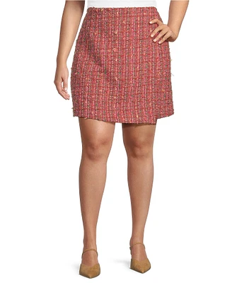 Skies Are Blue Plus Size Coordinating Tweed Faux-Wrap High Rise Mini Skirt