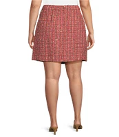 Skies Are Blue Plus Size Coordinating Tweed Faux-Wrap High Rise Mini Skirt