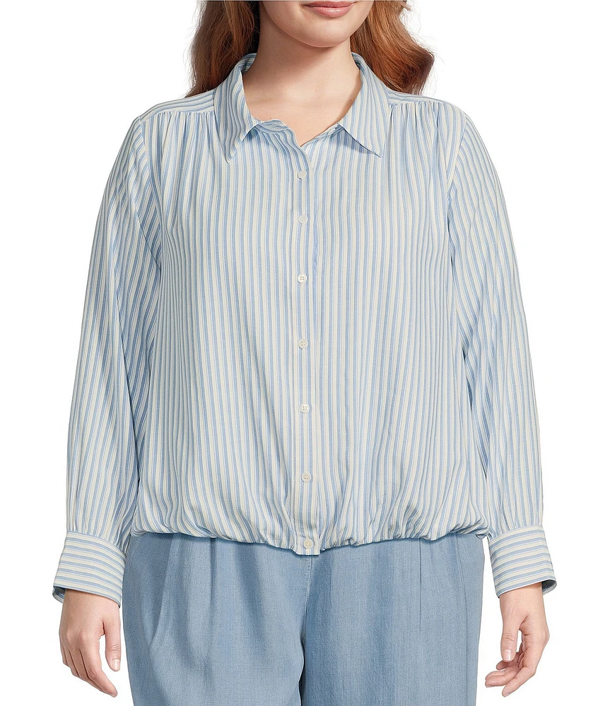 Skies Are Blue Plus Striped Bubble Hem Long Sleeve Shirt