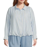 Skies Are Blue Plus Striped Bubble Hem Long Sleeve Shirt