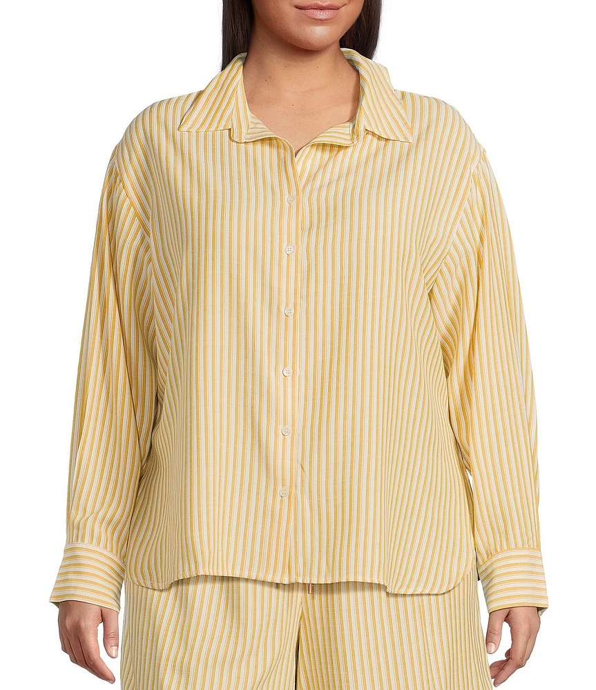 Skies Are Blue Plus Striped Long Sleeve Button Front Woven Coordinating Blouse