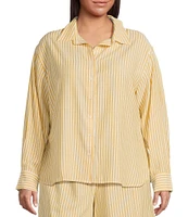 Skies Are Blue Plus Striped Long Sleeve Button Front Woven Coordinating Blouse