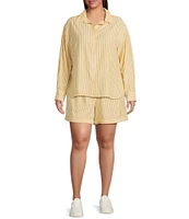 Skies Are Blue Plus Striped Long Sleeve Button Front Woven Coordinating Blouse