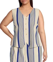 Skies Are Blue Plus Variegated Stripe Sleeveless Knit Coordinating Vest