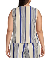 Skies Are Blue Plus Variegated Stripe Sleeveless Knit Coordinating Vest