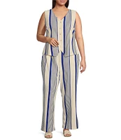 Skies Are Blue Plus Variegated Stripe Sleeveless Knit Coordinating Vest
