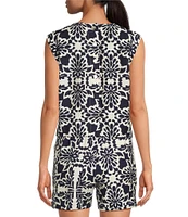 Skies Are Blue Printed Crew Neck Sleeveless Coordinating Top