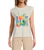 Skies Are Blue Printed Crew Neck Sleeveless Tee