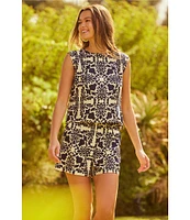 Skies Are Blue Printed Flat Front Coordinating Shorts