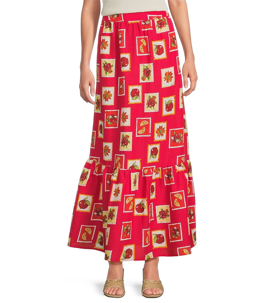 Skies Are Blue Printed Linen Blend Tiered Coordinating Maxi Skirt