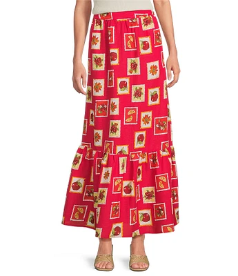 Skies Are Blue Printed Linen Blend Tiered Coordinating Maxi Skirt