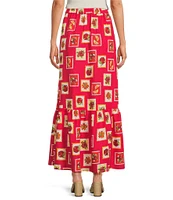 Skies Are Blue Printed Linen Blend Tiered Coordinating Maxi Skirt
