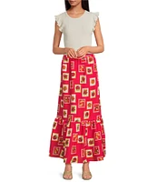 Skies Are Blue Printed Linen Blend Tiered Coordinating Maxi Skirt