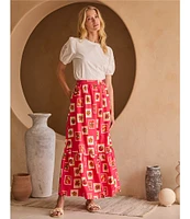 Skies Are Blue Printed Linen Blend Tiered Coordinating Maxi Skirt
