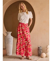Skies Are Blue Printed Linen Blend Tiered Coordinating Maxi Skirt