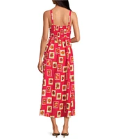 Skies Are Blue Printed Linen Blend V-Neck Back Smocked Maxi Dress