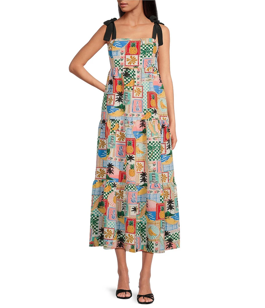 Skies Are Blue Printed Square Neck Sleeveless Tiered Maxi Dress