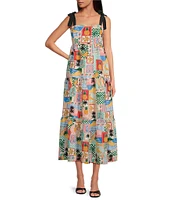 Skies Are Blue Printed Square Neck Sleeveless Tiered Maxi Dress