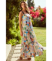 Skies Are Blue Printed Square Neck Sleeveless Tiered Maxi Dress