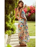 Skies Are Blue Printed Square Neck Sleeveless Tiered Maxi Dress