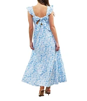 Skies Are Blue Printed V-Neck Flutter Sleeve Tiered Maxi Dress