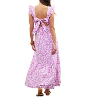 Skies Are Blue Printed V-Neck Flutter Sleeve Tiered Maxi Dress