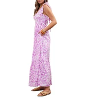 Skies Are Blue Printed V-Neck Flutter Sleeve Tiered Maxi Dress
